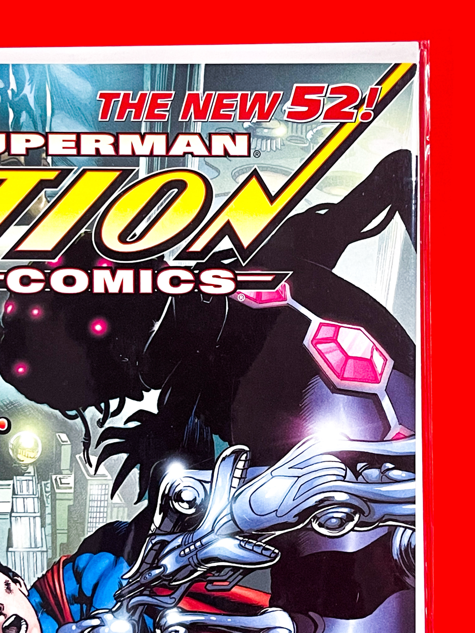 Top right corner of Action Comics #8 | Rags Morales Cover