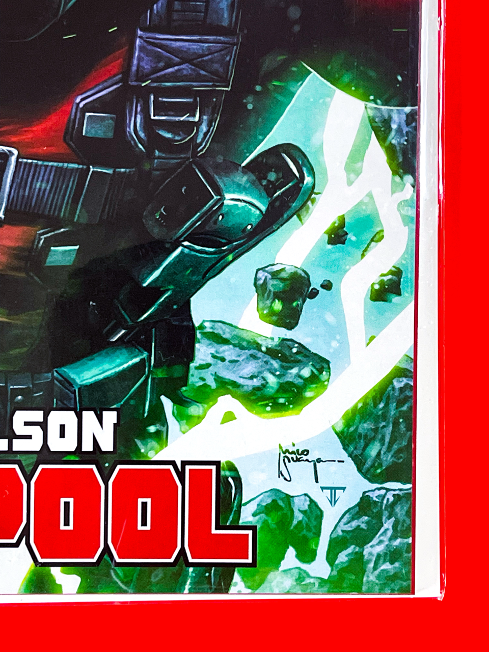 Bottom right corner of Deadpool: Wade Wilson #1 | Mico Suayan Cover