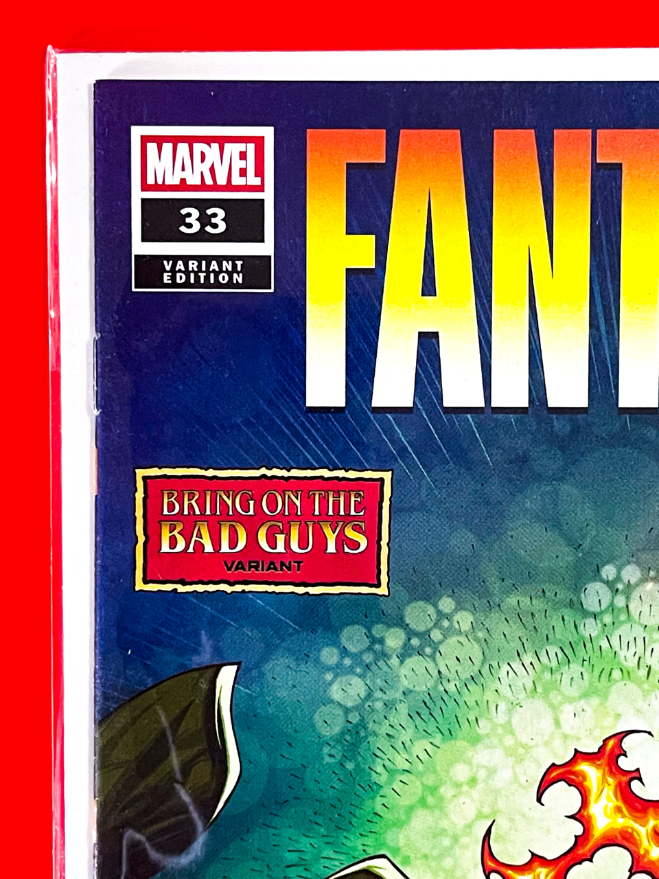 Top left corner of Fantastic Four #33 | Ron Lim Cover