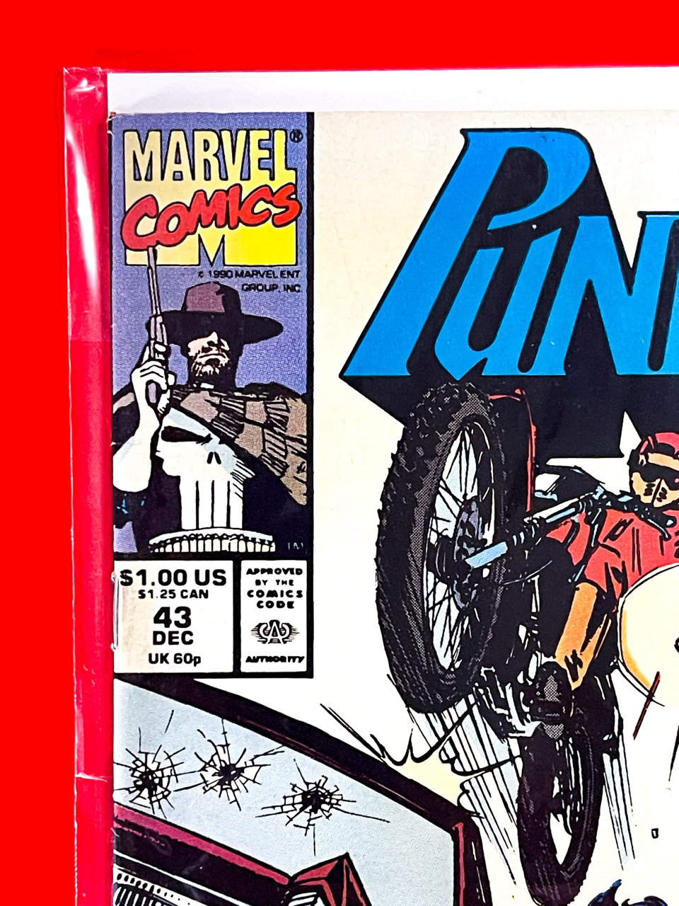 Top left corner of The Punisher #43 | Bill Reinhold Cover