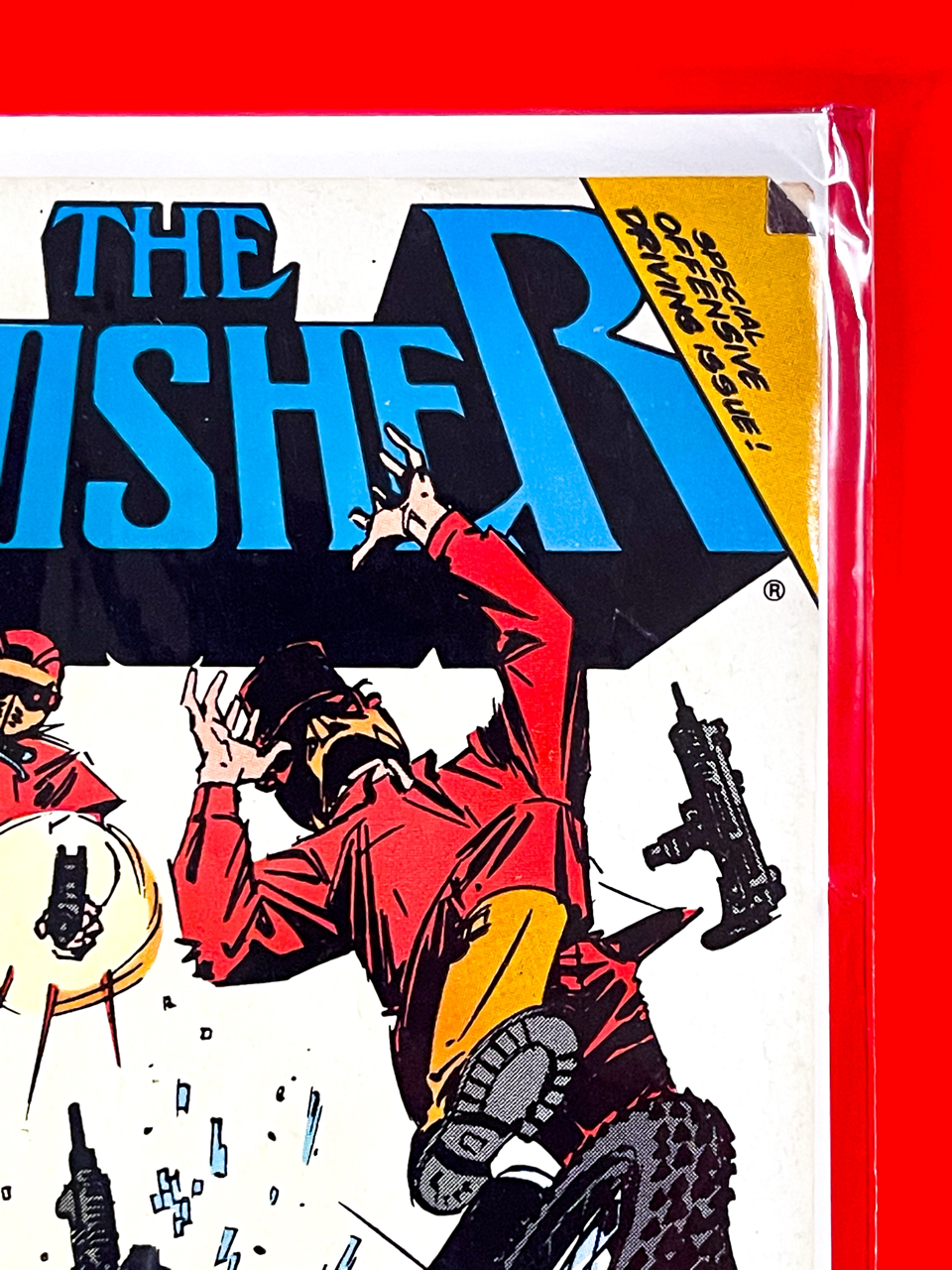Top right corner of The Punisher #43 | Bill Reinhold Cover