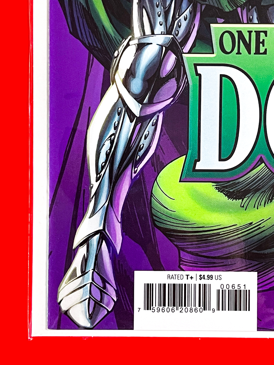 Bottom left corner of One World Under Doom #6 | J. Scott Campbell Cover