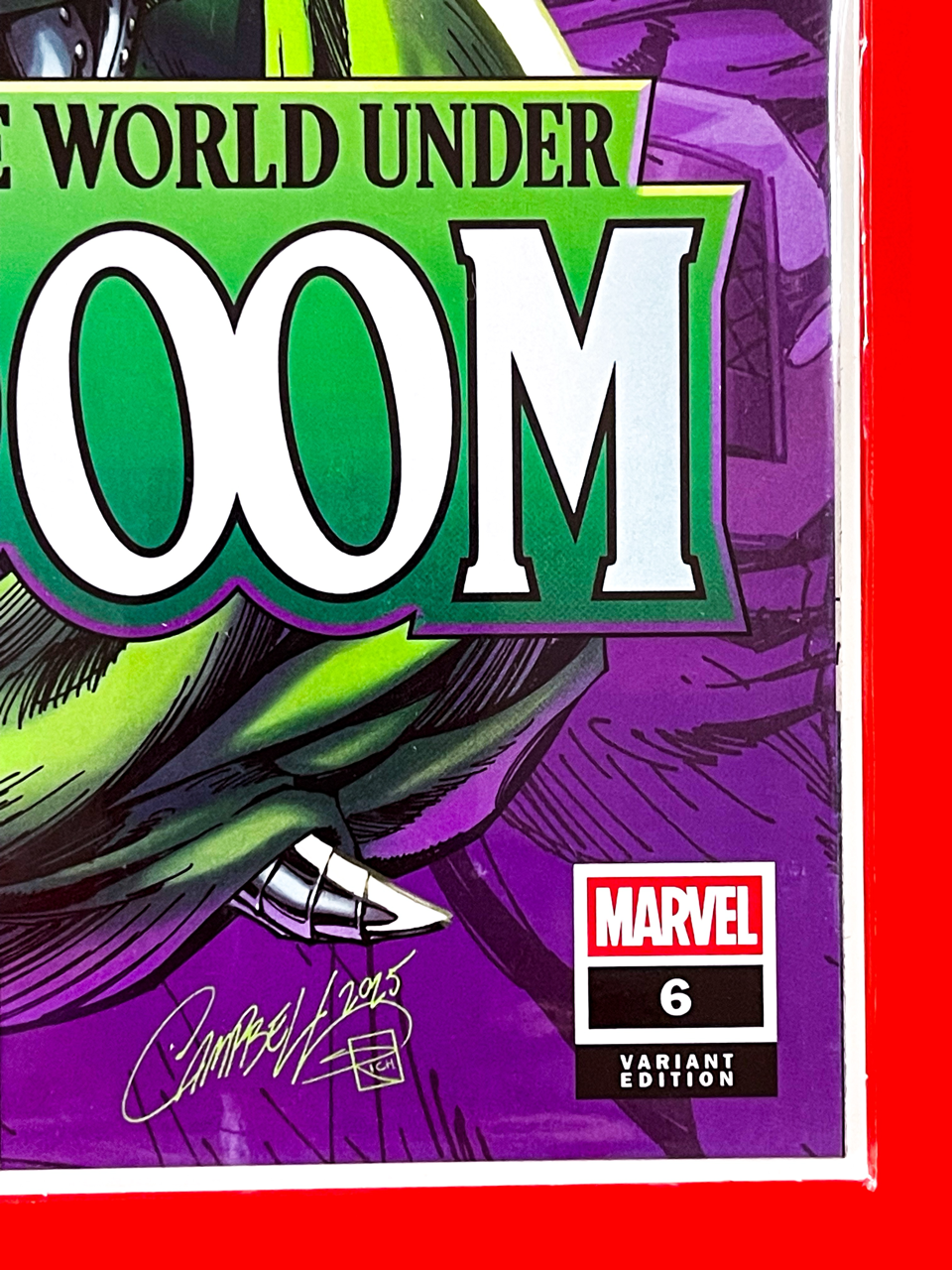 Bottom right corner of One World Under Doom #6 | J. Scott Campbell Cover