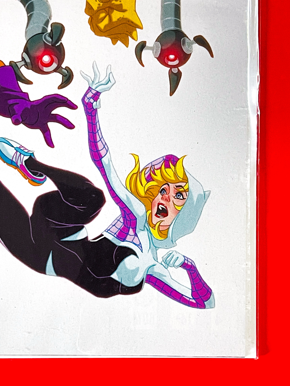 Bottom right corner of Spider-Gwen: Ghost Spider #5 | Mark Brooks Cover