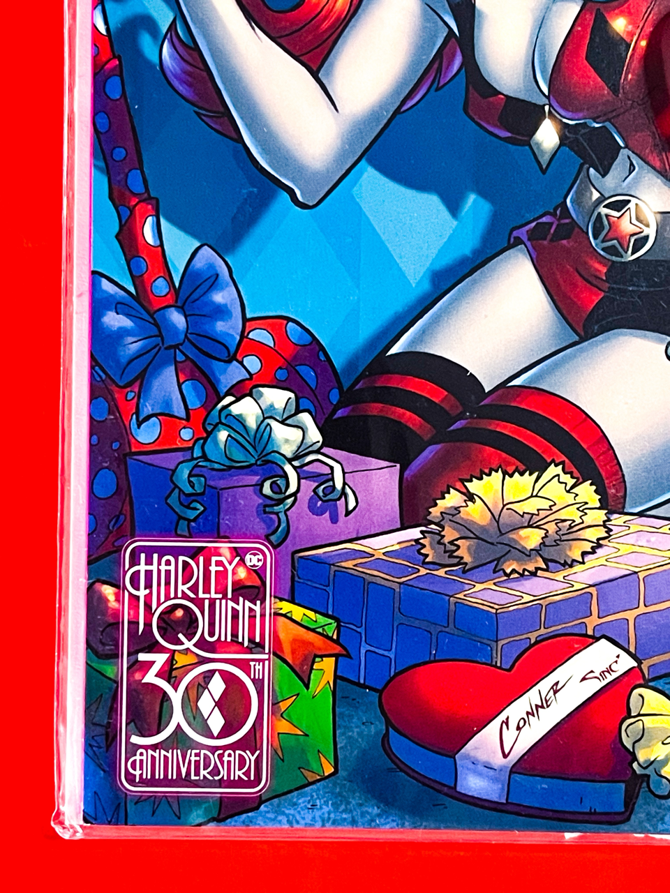 Bottom left corner of Harley Quinn: 30th Anniversary Special #1 | Amanda Conner & Alex Sinclair Cover