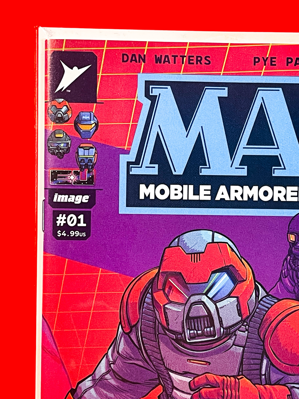 Top left corner of M.A.S.K #1 | Pye Parr Cover
