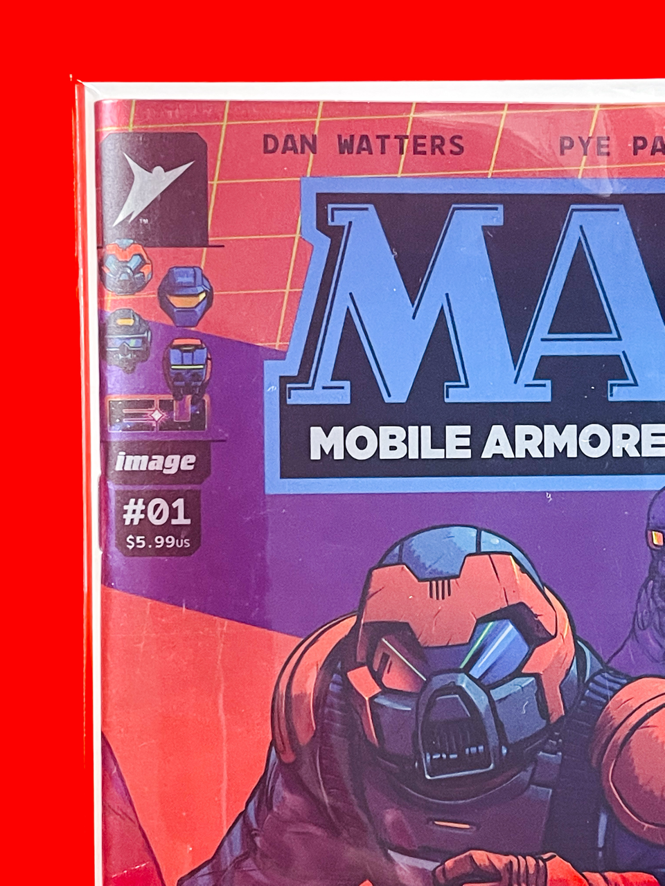 Top left corner of M.A.S.K #1 | Pye Parr Cover