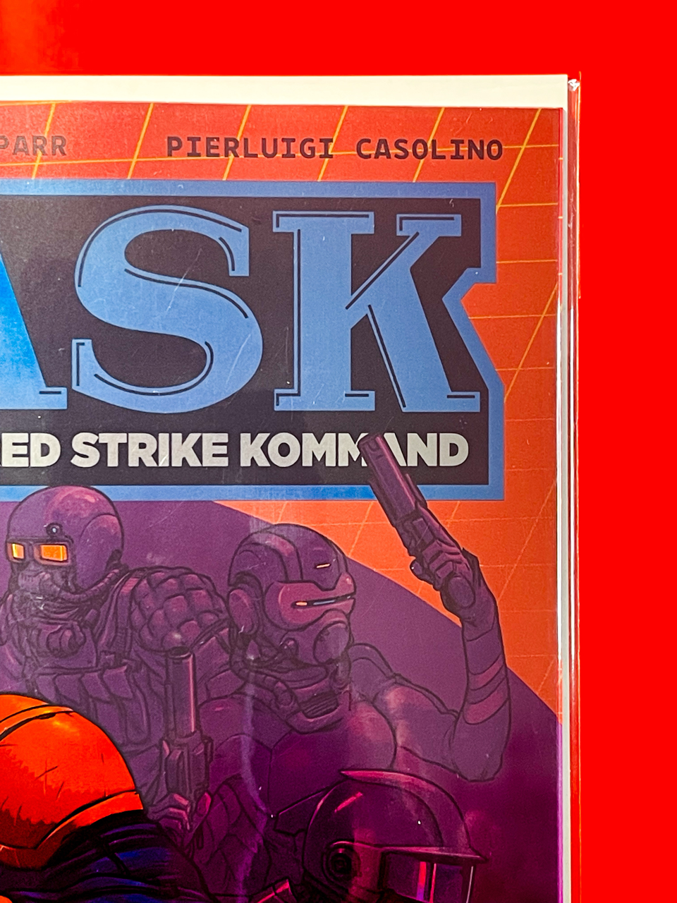 Top right corner of M.A.S.K #1 | Pye Parr Cover