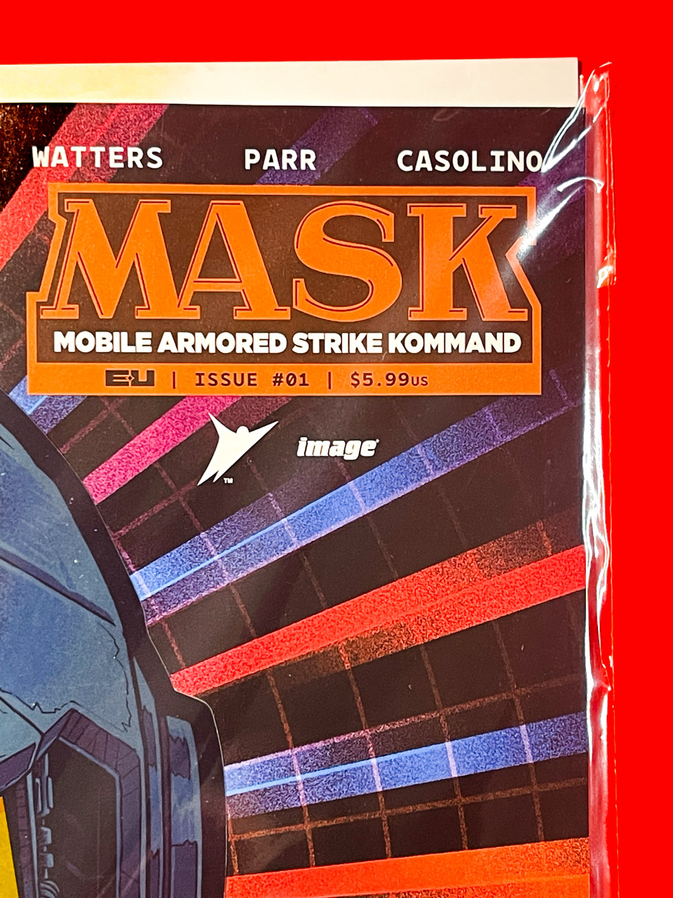 Top right corner of M.A.S.K #1 | Pye Parr & Luke Preece & Andres Juarez Cover