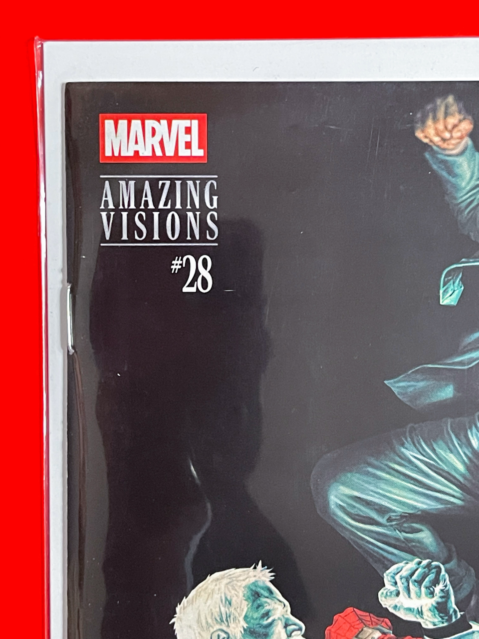 Top left corner of The Amazing Spider-Man #28 | Lee Bermejo Cover