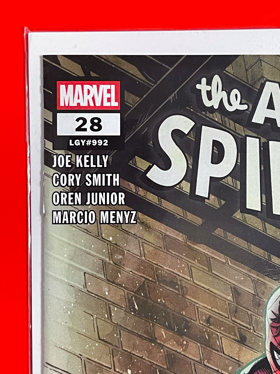 Top left corner of The Amazing Spider-Man #28 | Cory Smith Cover