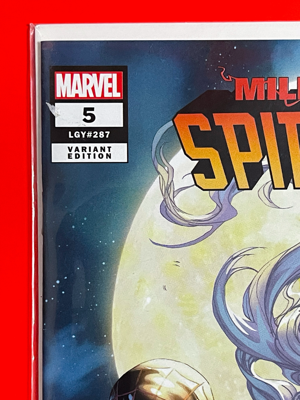 Top left corner of Miles Morales: Spider-Man #5 | Tyler Kirkham Cover