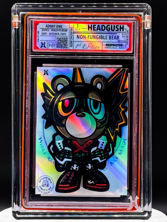 Headgush - Non-Fungible Bear - 1/1 Shiny Variant - #71 - Kanye West Graduation Bear Mascot Homage Art Card