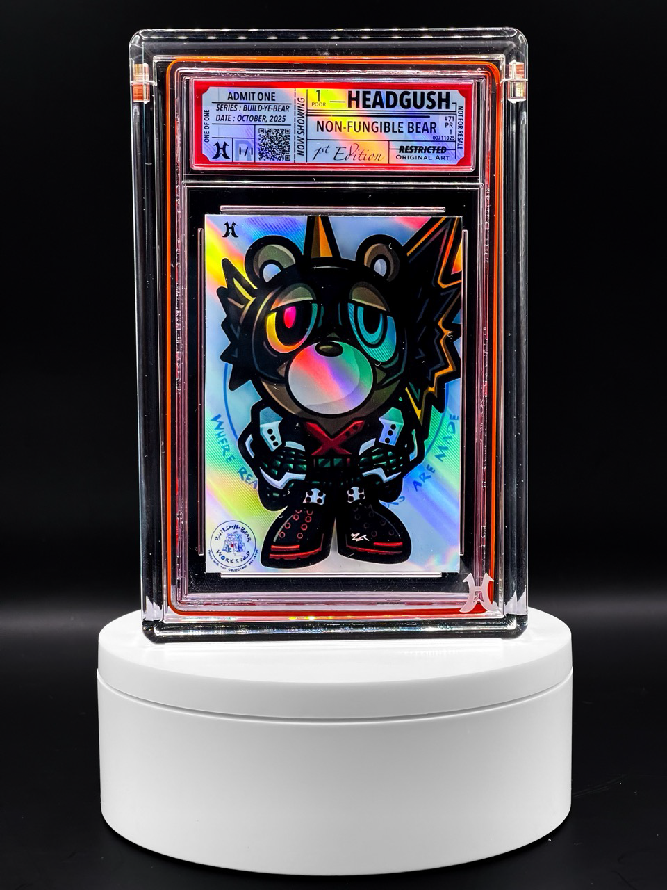 Headgush - Non-Fungible Bear - 1/1 Shiny Variant - #71 - Kanye West Graduation Bear Mascot Homage Art Card