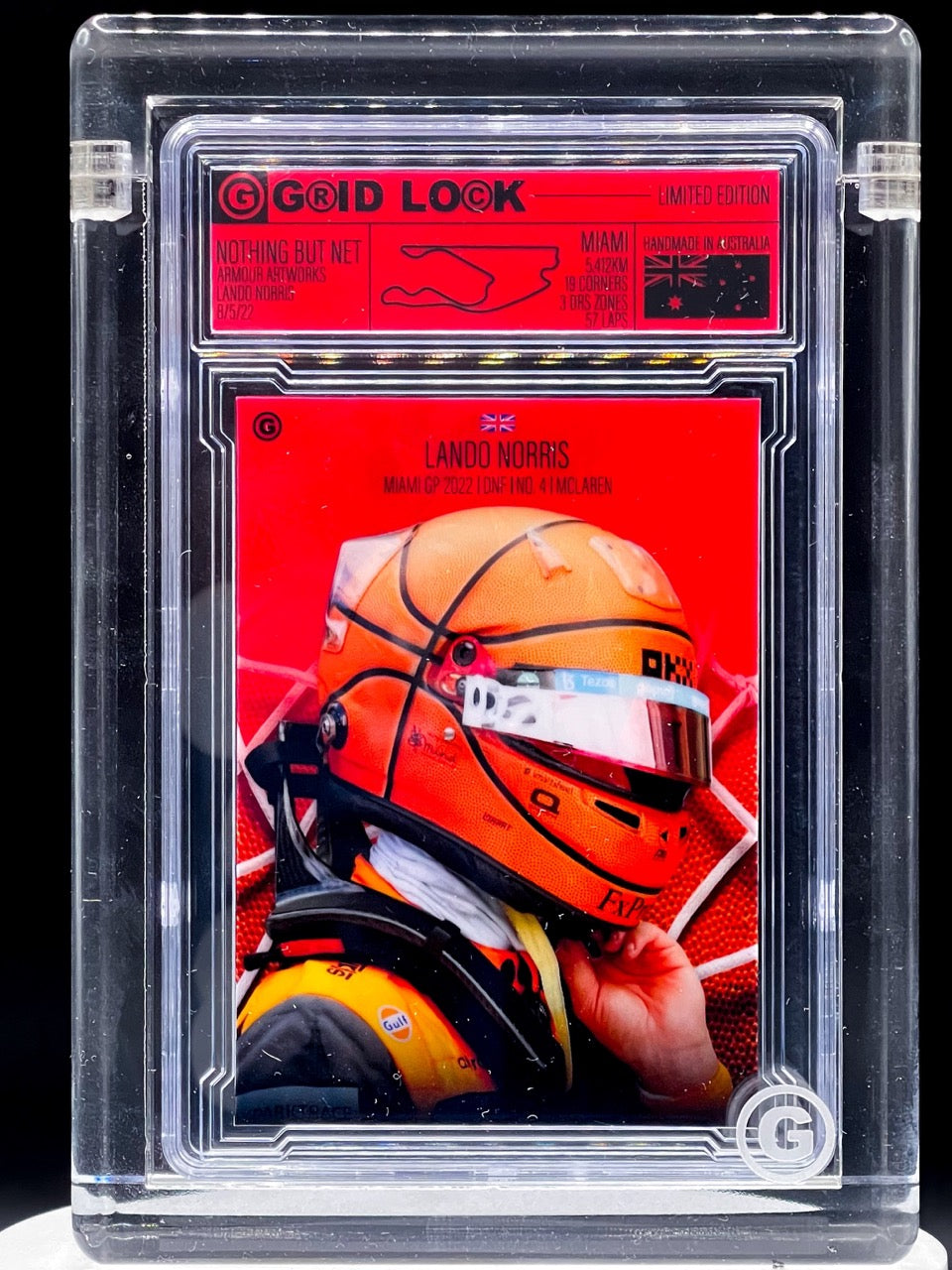 GRID LOCK - Ruby 5/5 Omega - Nothing but net - Lando Norris Art Card #AA-13