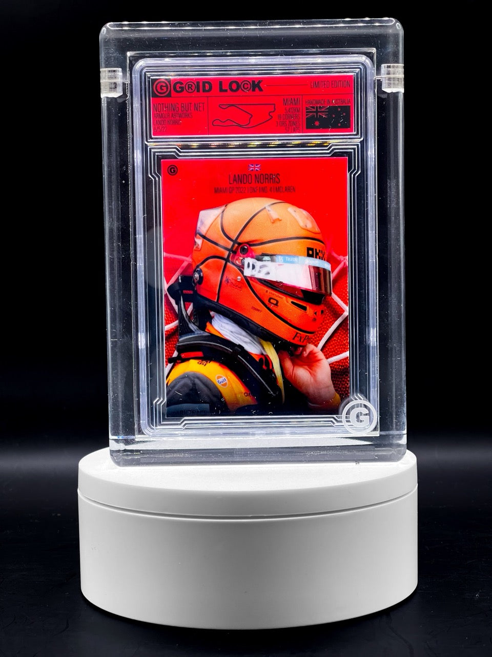 GRID LOCK - Ruby 5/5 Omega - Nothing but net - Lando Norris Art Card #AA-13