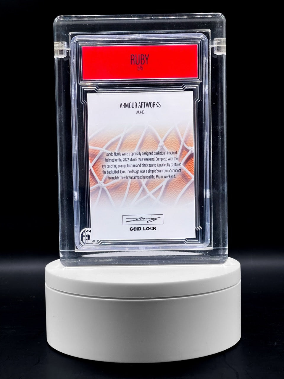 GRID LOCK - Ruby 5/5 Omega - Nothing but net - Lando Norris Art Card #AA-13